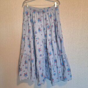 💙 Vintage Willow Bend Pull On Floral Denim Jeans Full Midi Skirt Size L/XL Cott